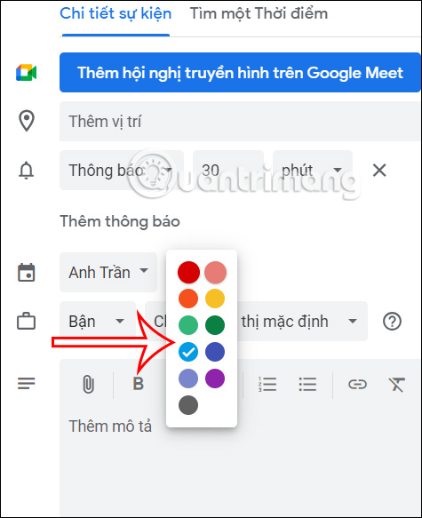 Đổi màu sự kiện trên Google Calendar