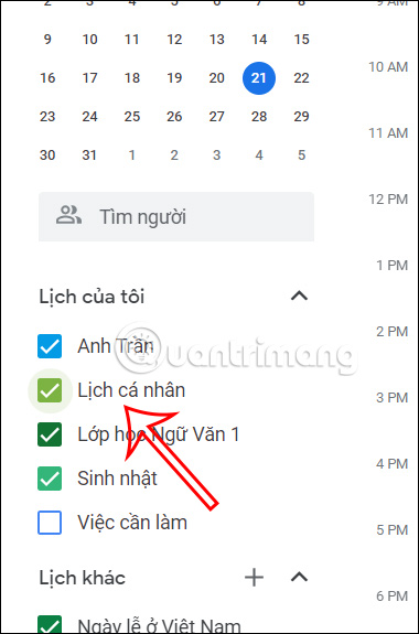 Lịch tạo trên Google Calendar