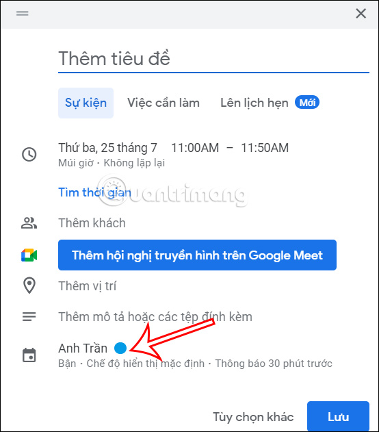 Chỉnh lịch tạo trên Google Calendar