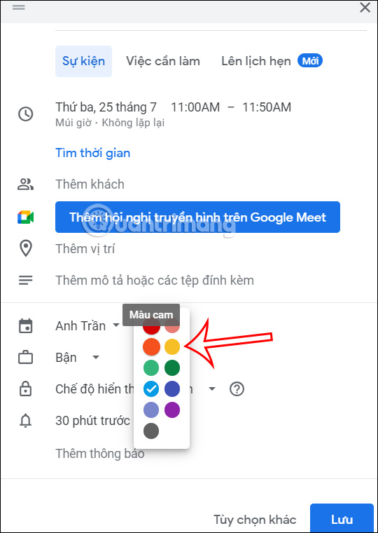 Chỉnh màu sự kiện trên Google Calendar