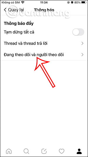 Chỉnh thông báo người theo dõi và đang theo dõi Threads