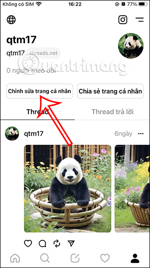 Chỉnh thông tin profile Threads