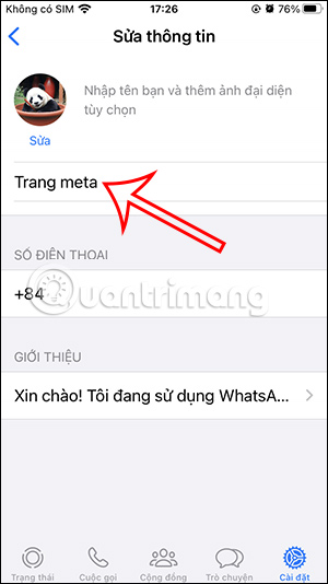 Đổi thông tin tài khoản WhatsApp