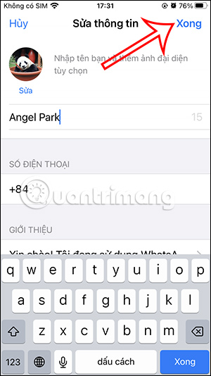 Nhập tên mới cho WhatsApp