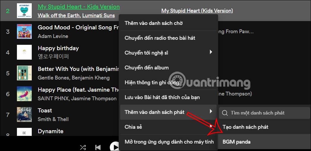 Thêm bài hát vào playlist Spotify của bạn
