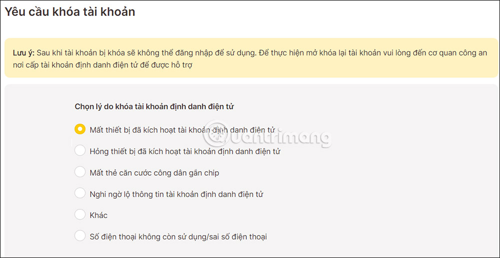 Lý do khóa tài khoản mã định danh VNeID