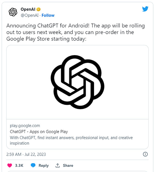 OpenAI công bố ứng dụng ChatGPT cho Android