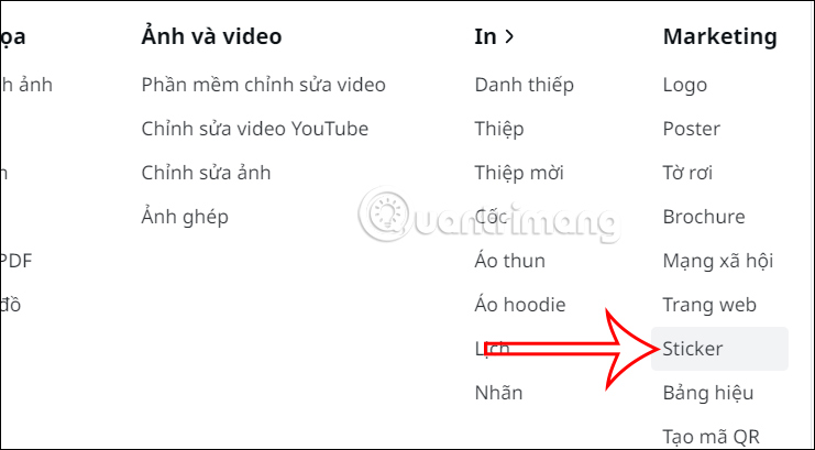 Lựa chọn tạo sticker trên Canva
