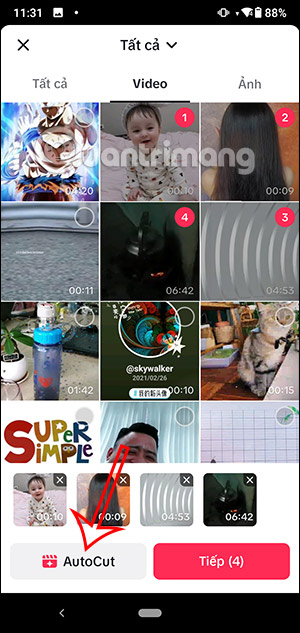 Chọn video muốn ghép trên TikTok