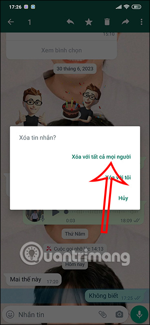 Xóa tin nhắn trên WhatsApp