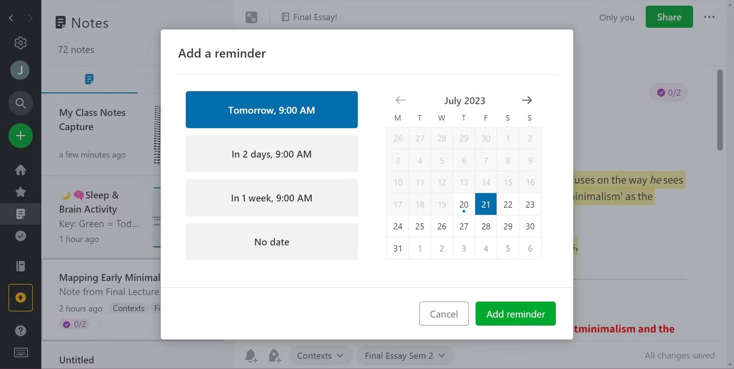 Thêm công cụ nhắc nhở Evernote