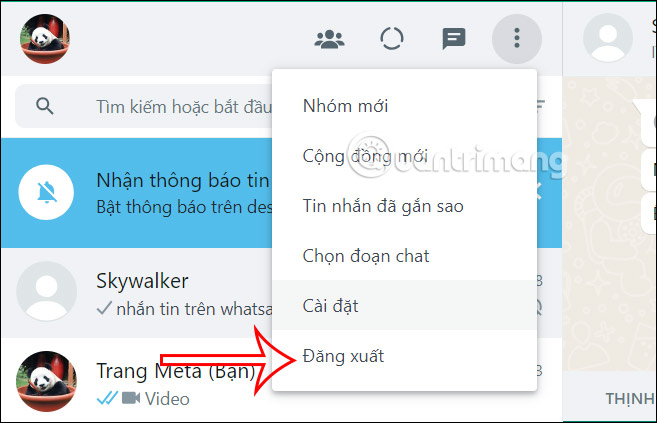 Đăng xuất WhatsApp web