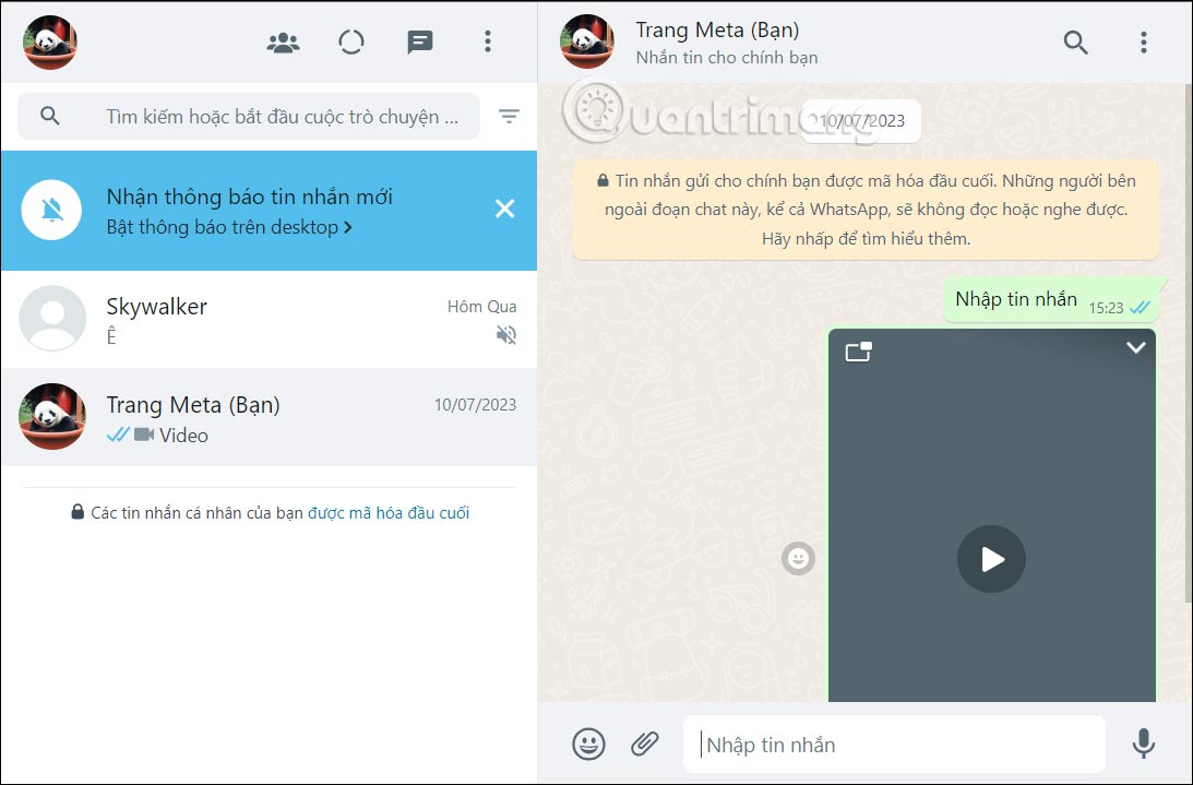 Giao diện WhatsApp web