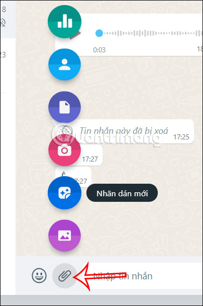 Loại tập tin gửi trên WhatsApp web