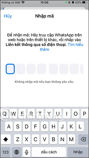 Đăng nhập WhatsApp bằng số điện thoại