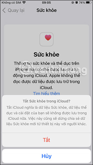 Tắt sao lưu dữ liệu ứng dụng trên iCloud