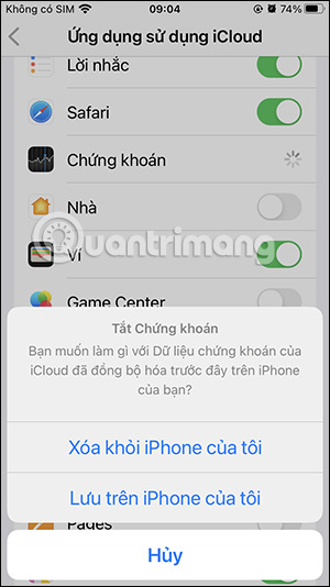 Tùy chọn dữ liệu sao lưu trên iCloud