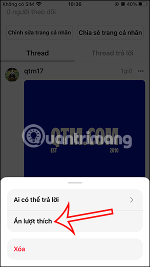 Ẩn lượt thích bài đăng Threads
