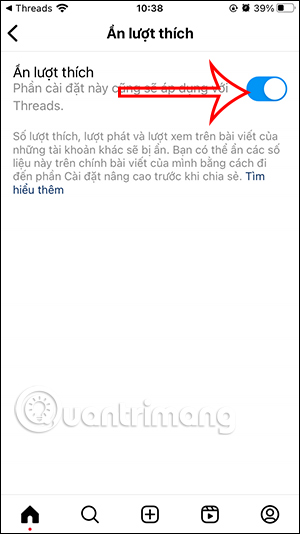 Kích hoạt ẩn lượt thích Threads