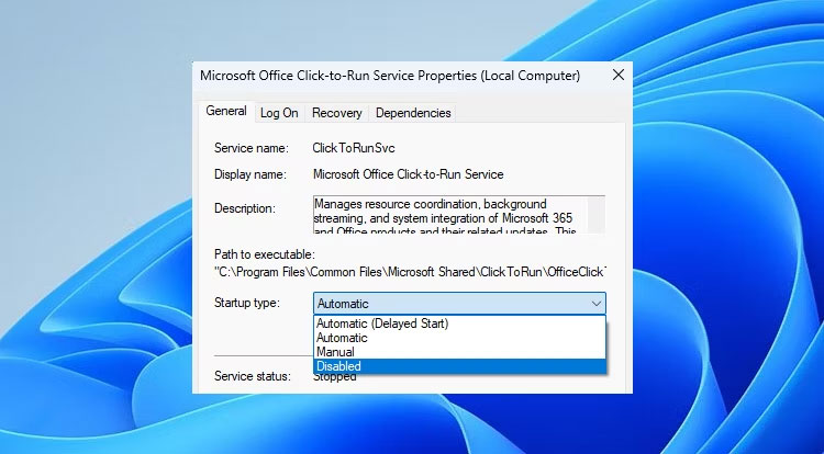 Thuộc tính service Microsoft Office