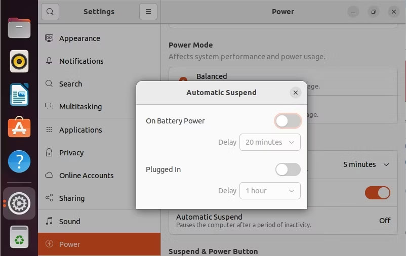 Vô hiệu hóa auto-suspend trong Ubuntu bằng GUI