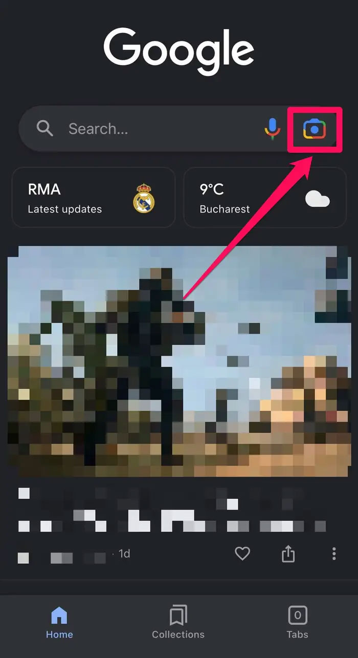 Nhấn vào biểu tượng camera sẽ mở Google Lens