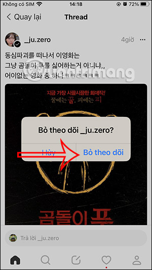 Bỏ theo dõi trên Threads