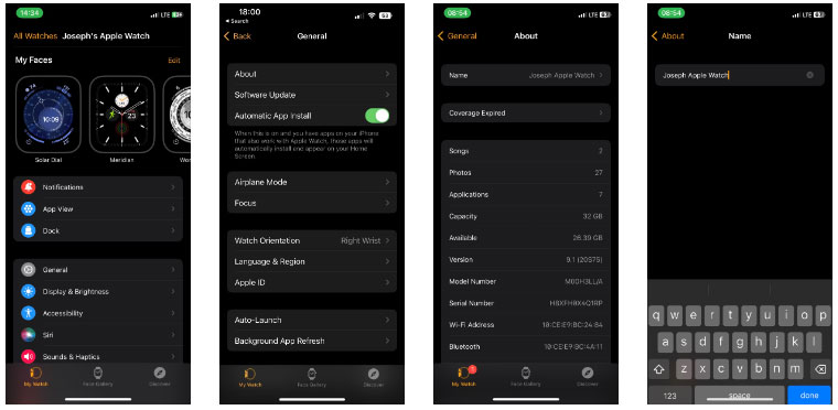 Đổi tên Apple Watch trên iPhone