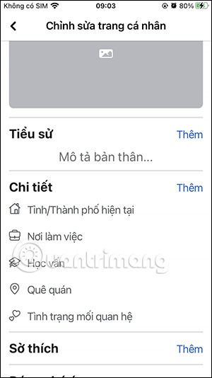 Thông tin trang cá nhan Facebook