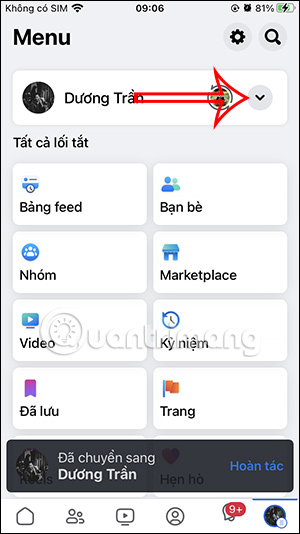 Tùy chọn tài khoản Facebok