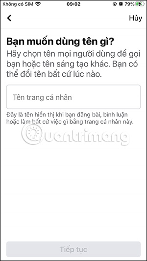 Nhập tên trang cá nhân Facebook