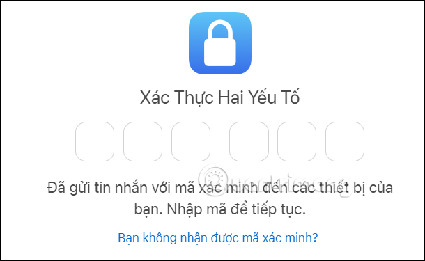 Nhập mã xác minh tài khoản Apple 