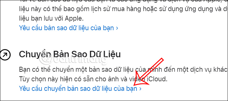 Yêu cầu chuyển dữ liệu từ Apple ID