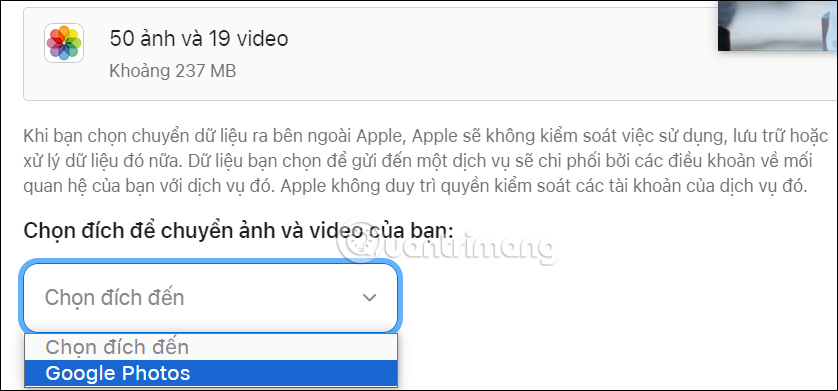 Chuyển dữ liệu từ icloud sang Google Photos