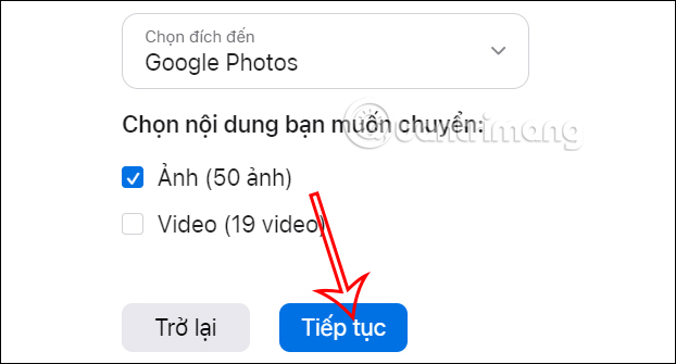 Lựa chọn chuyển dữ liệu từ icloud sang Google Photos