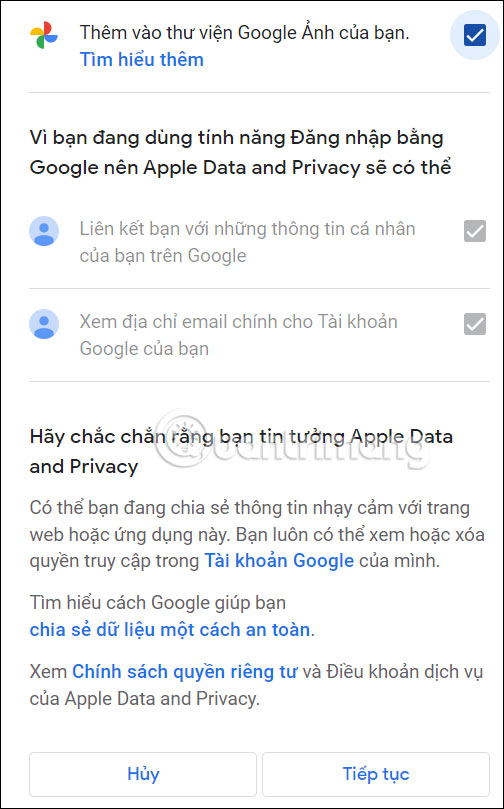 Quyền truy cập Google Photos