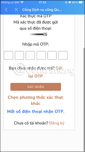 Nhập mã OTP