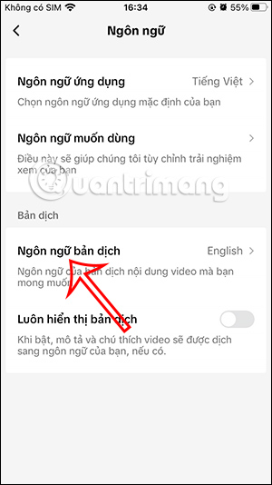 Ngôn ngữ dịch video TikTok