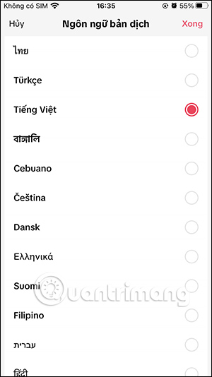Chọn ngôn ngữ mới video TikTok