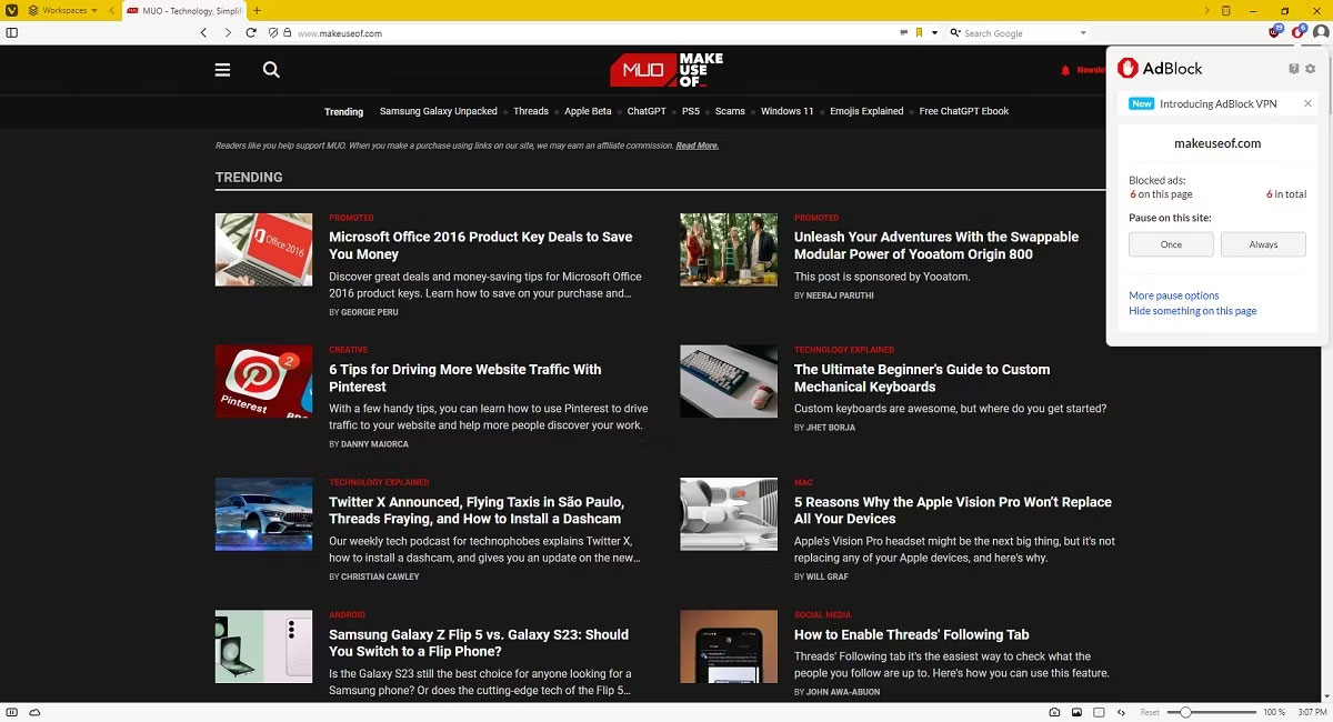 Vivaldi đã cài đặt AdBlock