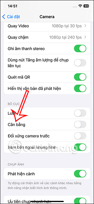 Chế độ chụp ảnh cân bằng trên iPhone