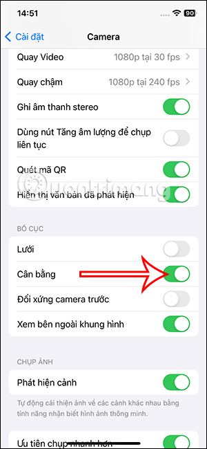 Bật cân bằng chụp ảnh trên iPhone