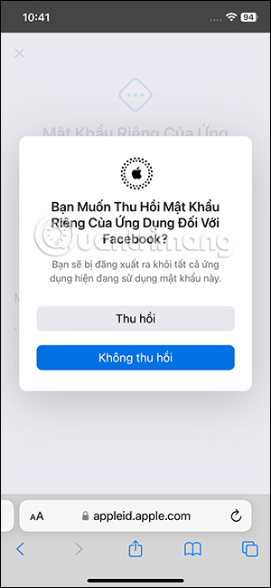 Xóa ứng dụng tạo mật khẩu riêng