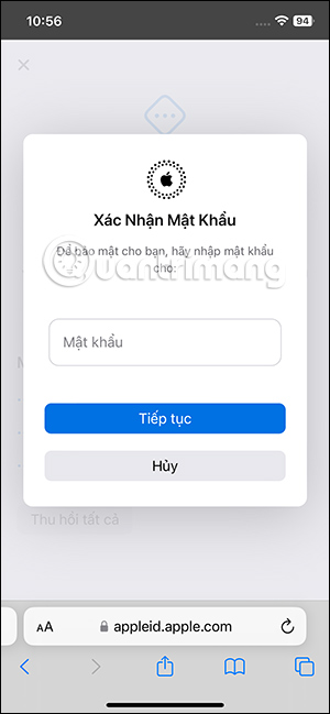 Nhập mật khẩu Apple ID