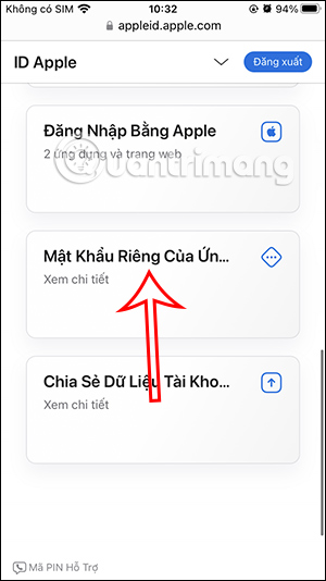Mật khẩu riêng cho ứng dụng đăng nhập Apple ID