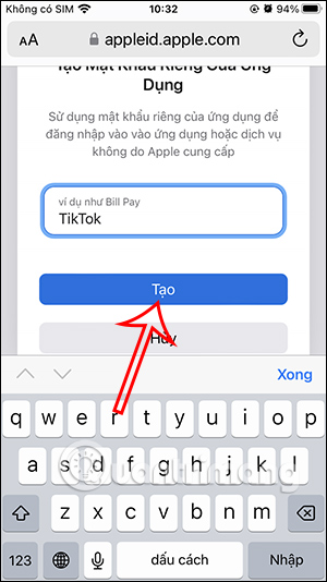 Nhập ứng dụng muốn tạo tài khoản riêng 