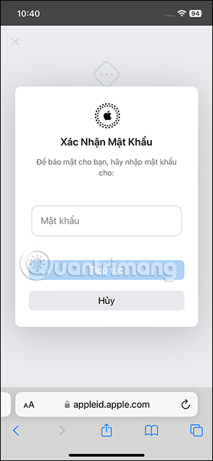 Nhập mật khẩu Apple ID