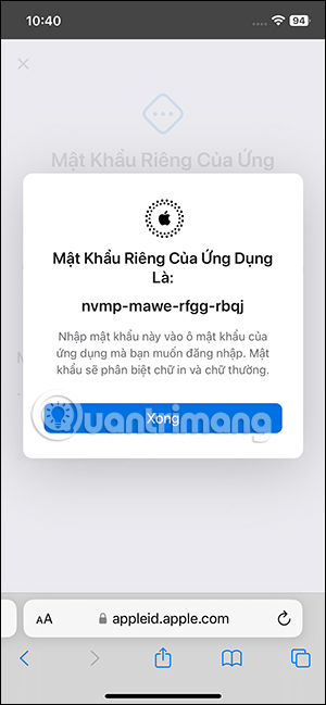 Mật khẩu ứng dụng đăng nhập Apple ID