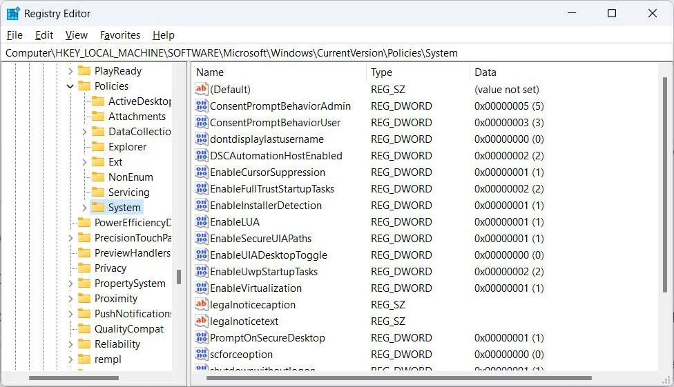 Key System trong Registry Editor