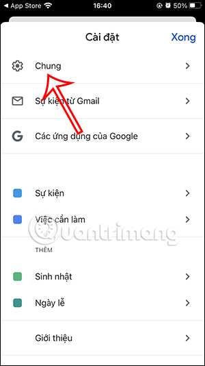 Cài đặt chúng trên Google Calendar điện thoại